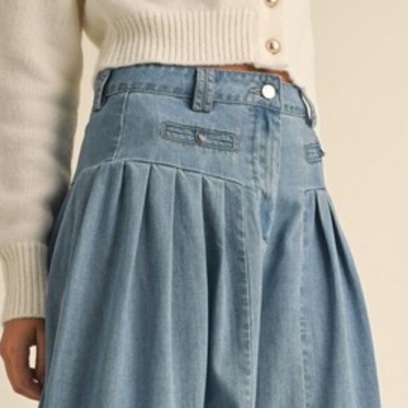 903. DENIM PLEATED WIDE LEG PANTS - Picture 10 of 10